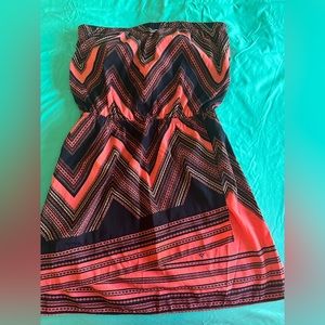 Express coral and navy strapless dress